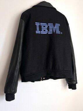 Vintage IBM tech Varsity Wool and leather bomber jacket